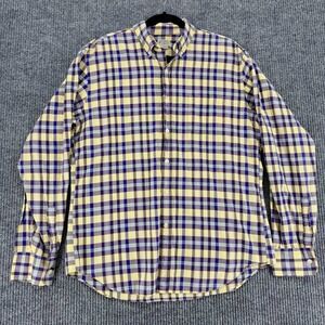 J Crew Mens Summer Plaid Button Down Shirt Large Cotton Yellow Blue Preppy